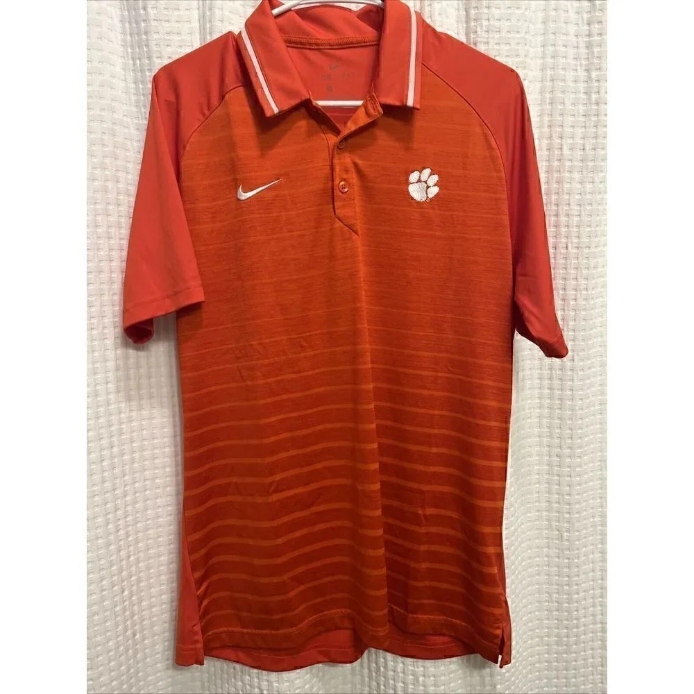 Nike Dri-Fit Mens Shirt Medium Orange Clemson Tigers Short Sleeve Polo M5